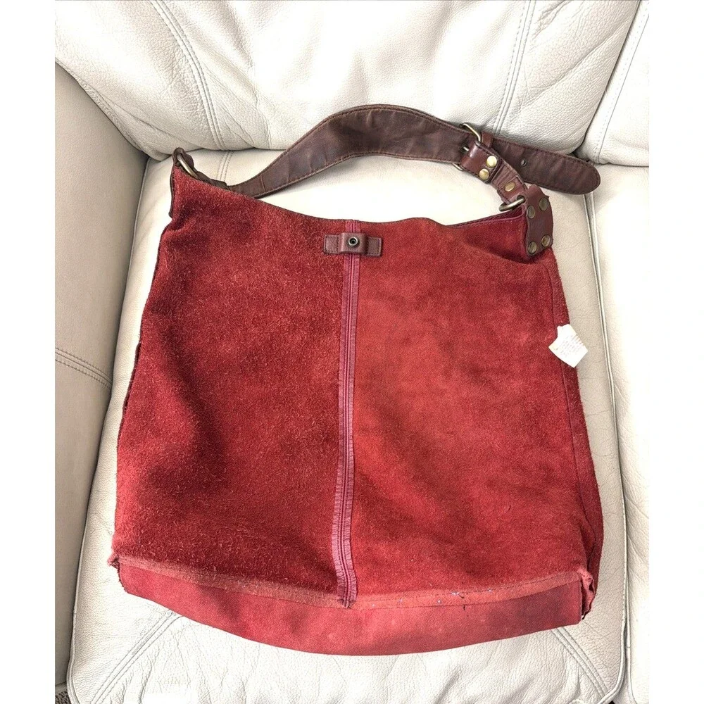 Vintage Lucky Brand Hobo Leather Bag Red Buckle Slouchy Boho Y2K